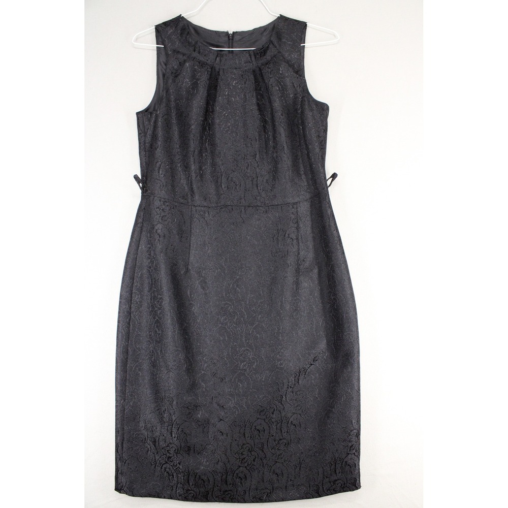 Jones Wear Dress Sheath Womens 8 Black Polyester Paisley Brocade Elegant Preppy